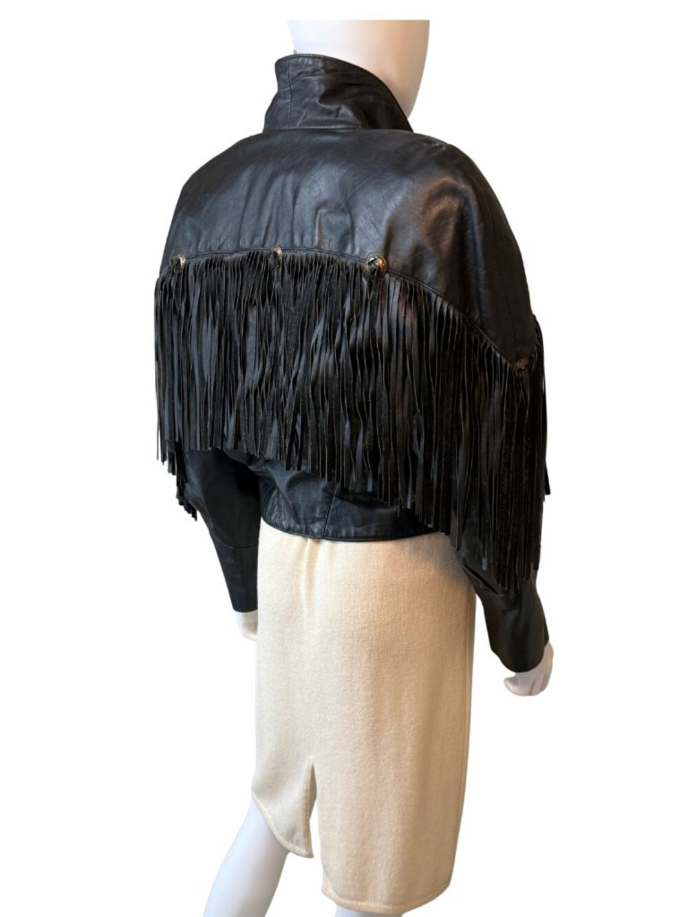 Vintage Black Genuine Leather Fringe Jacket Small